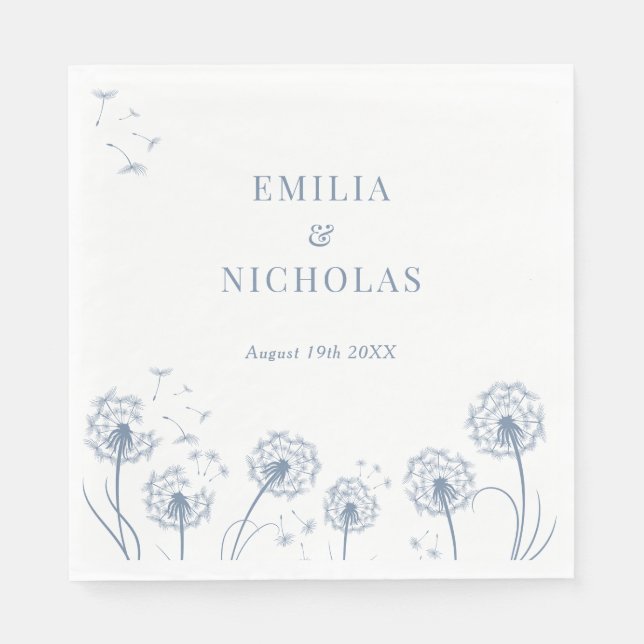 White and Blue Wildflower Wedding  Napkins (Front)