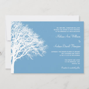 White and Blue Winter Oak Wedding Invitation