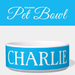 White and blue with a name cat or dog bowl<br><div class="desc">Simple white and blue pet feeding bowl for your dog or cat.</div>