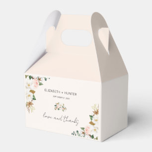 White and Blush Pink Magnolia Floral Wedding Favor Boxes