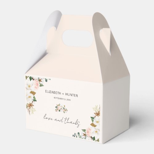 White and Blush Pink Magnolia Floral Wedding Favor Boxes