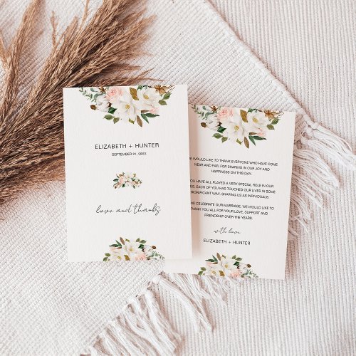 White and Blush Pink Magnolia Floral Wedding Thank You Card