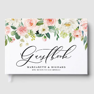 White and Blush Spring Flowers Photo Wedding Guest Book