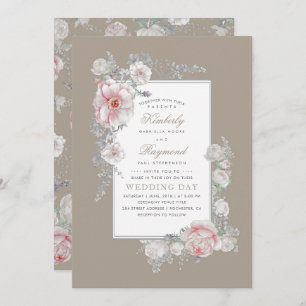 White and Blush Watercolor Vintage Floral Wedding Invitation