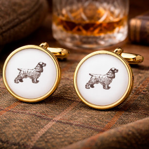 White and Brass Cocker Spaniel Cufflinks