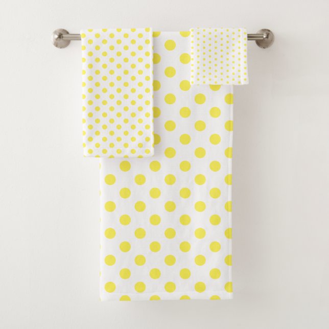 White and Bright Yellow Polka Dot Bath Towel Set (Insitu)