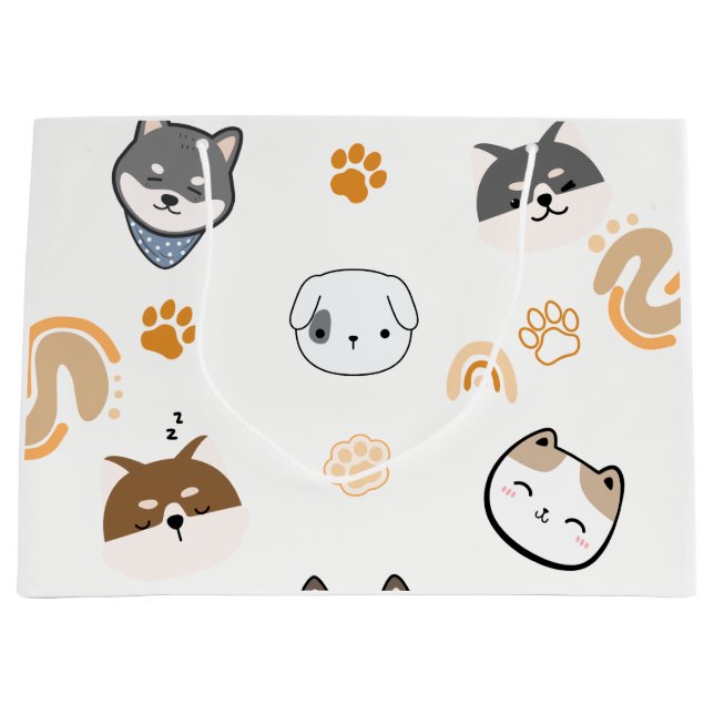 White and Brown Animal Illustration - Stylish Appl Large Gift Bag (Front)