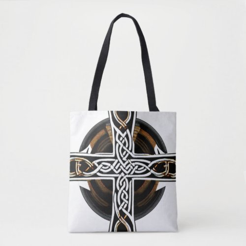 White and Brown Celtic Cross Tote Bag