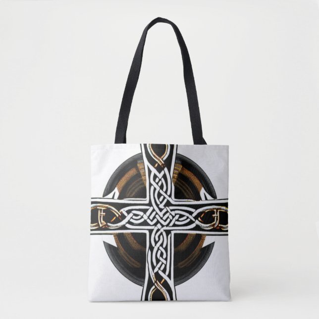 White and Brown Celtic Cross Tote Bag (Front)