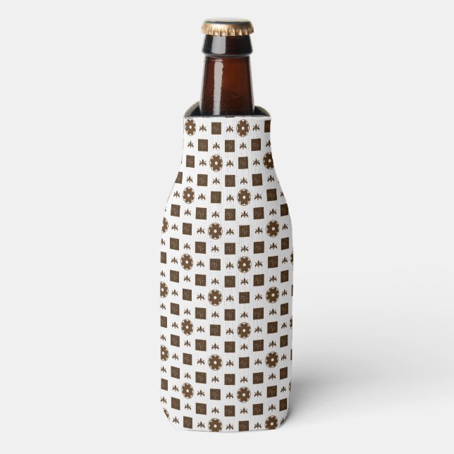 White and Brown Checkered Pattern Bottle Cooler (Bottle Front)