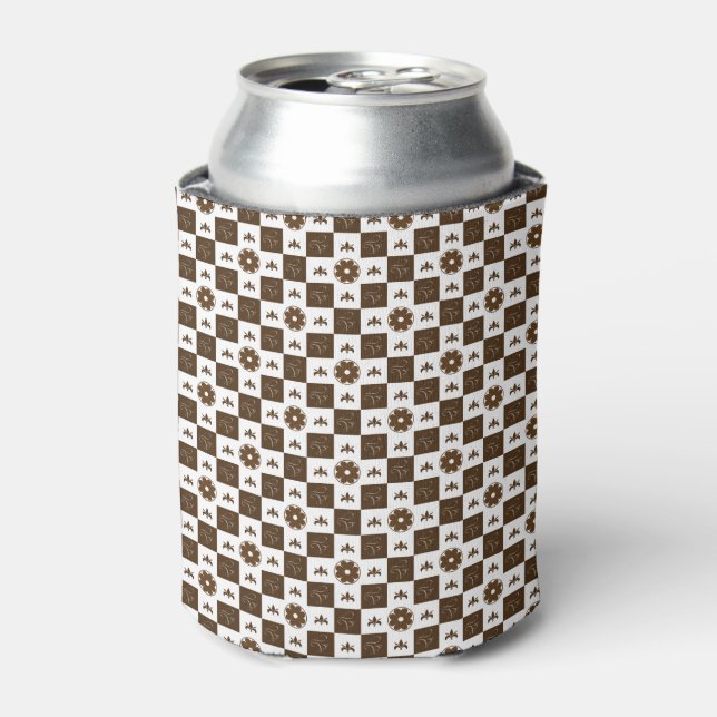 White and Brown Checkered Pattern Can Cooler (Can Front)