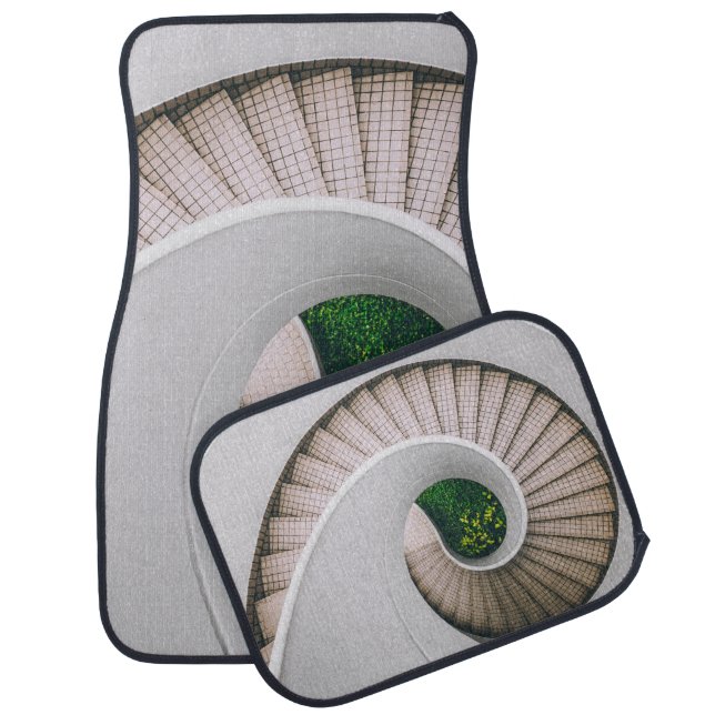 WHITE AND BROWN CONCRETE SPIRAL STAIRS CAR FLOOR MAT (Set)