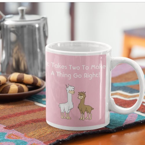 White and Brown Curly Hair Llama Couple Coffee Mug