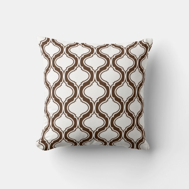 White And Brown Geometric Pattern Throw Pillow (Front)