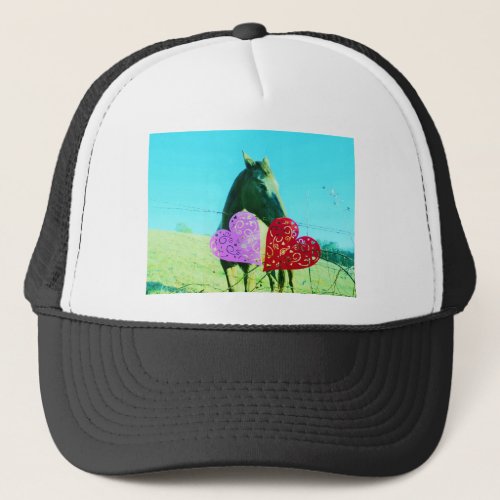 White and Brown horse Valentine Heart Trucker Hat