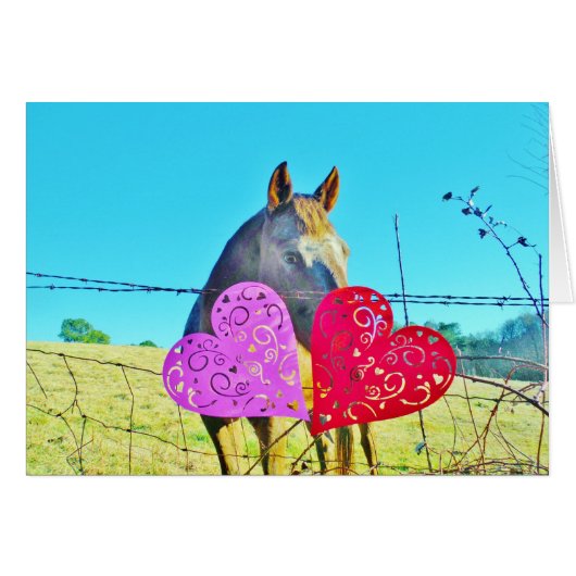White and Brown horse Valentine Hearts (Front Horizontal)