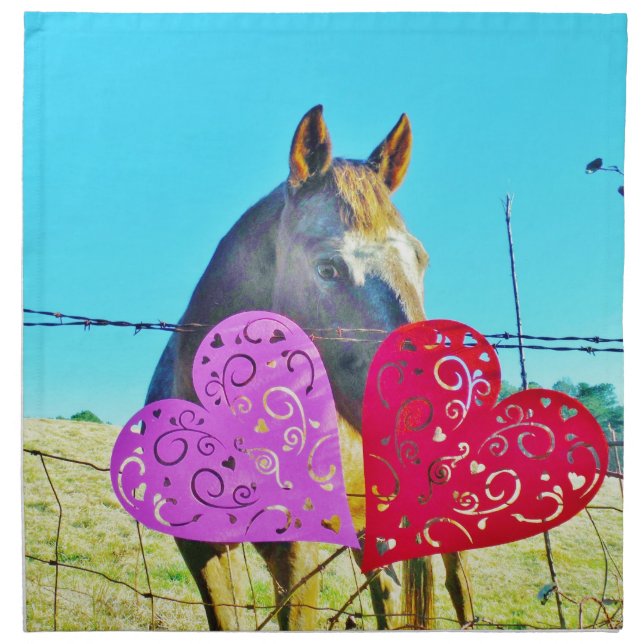 White and Brown horse Valentine Hearts Cloth Napkin (Front)