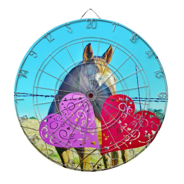 White and Brown horse Valentine Hearts Dartboard With Darts (Front)