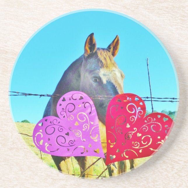 White and Brown horse Valentine Hearts Drink Coaster (Front)
