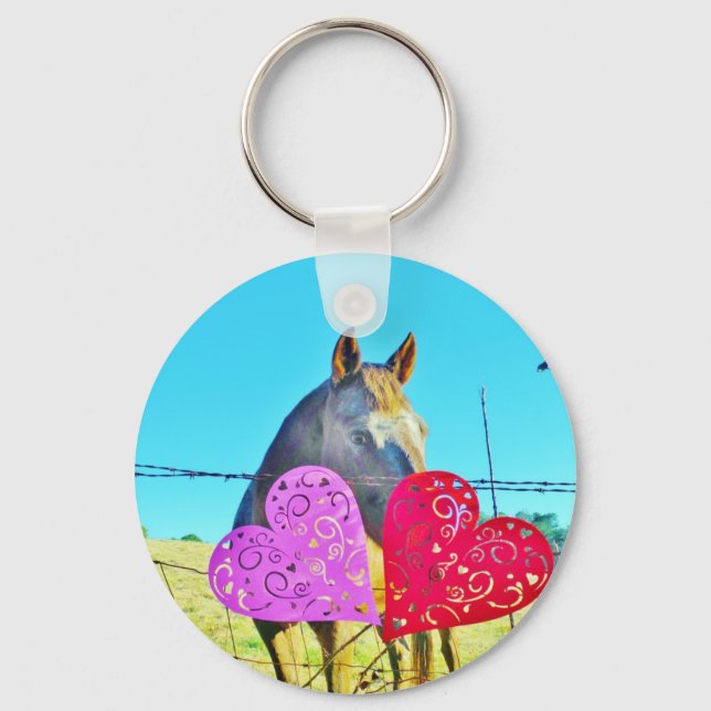 White and Brown horse Valentine Hearts Keychain (Front)