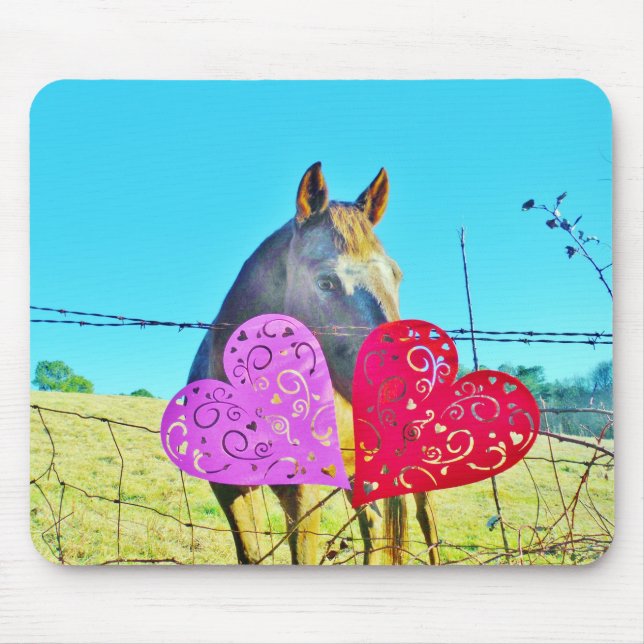 White and Brown horse Valentine Hearts Mouse Pad (Front)