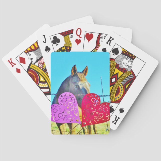 White and Brown horse Valentine Hearts Poker Cards (Back)