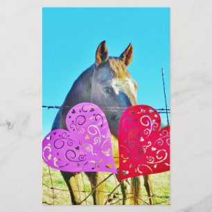 White and Brown horse Valentine Hearts Stationery