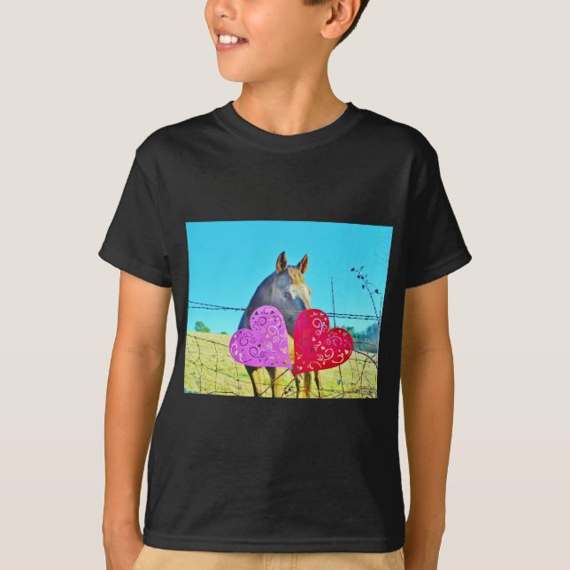 White and Brown horse Valentine Hearts T-Shirt (Front)
