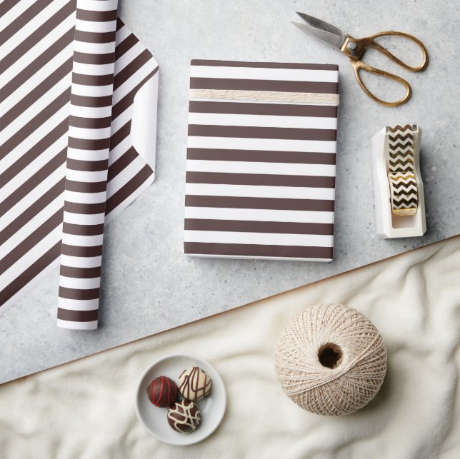 White and brown large stripes chocolate love wrapping paper (Crafts)