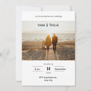White and Brown Minimalist Wedding Invitation