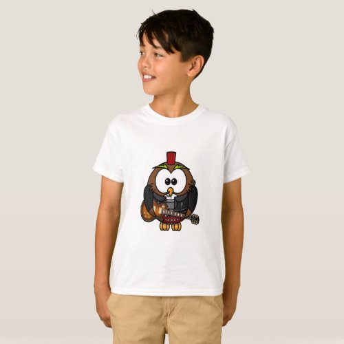 White and brown owl playing a guitar with red hat T_Shirt