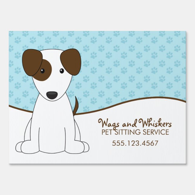 White and Brown Puppy Pet Care Yard Sign (Front)
