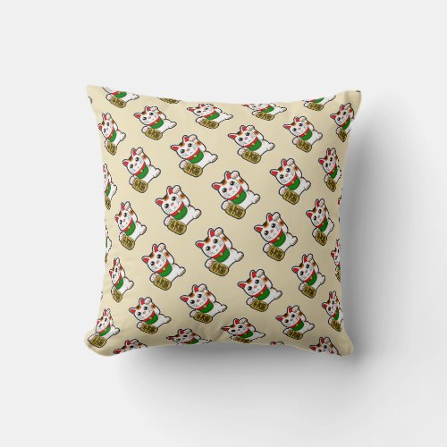 White and Brown Reversible Lucky Cat Throw Pillow