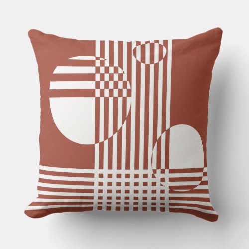 White and Brown Stripes  Circles Throw Pillow