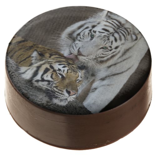 White And Brown Tigers Resting Chocolate Dipped Oreo