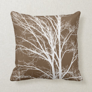 White and Brown Tree Branches Throw Pillow