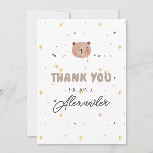White and Brown Watercolor Cute Baby Shower Thank You Card (Front)
