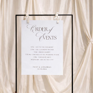 White and Brown Wedding Order of Events Foam Board