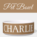 White and brown with a name cat or dog bowl<br><div class="desc">Simple white and brown pet feeding bowl for your dog or cat.</div>