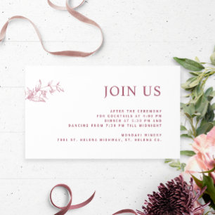White and Burgundy Chic Join Us Reception Wedding Enclosure Card