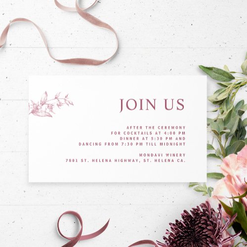 White and Burgundy Chic Join Us Reception Wedding  Enclosure Card