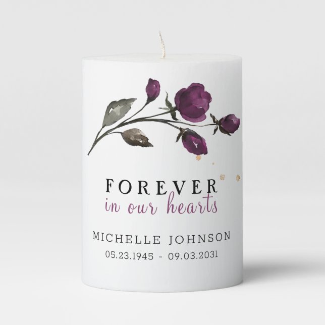 White and burgundy Flowers Elegant  Pillar Candle (Front)