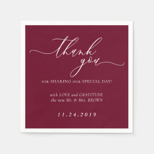 White and Burgundy Formal Minimalist Decor Wedding Napkins