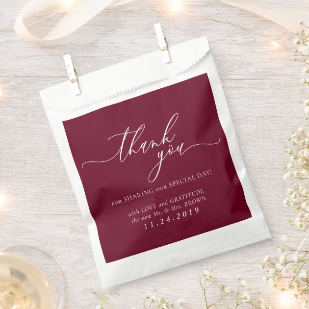 White and Burgundy Formal Minimalist Wedding Favor Bag