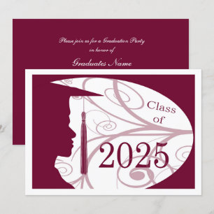 White and Burgundy Man 2025 Graduation Party Invitation