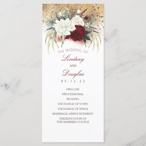 White and Burgundy Red Floral Wedding Programs