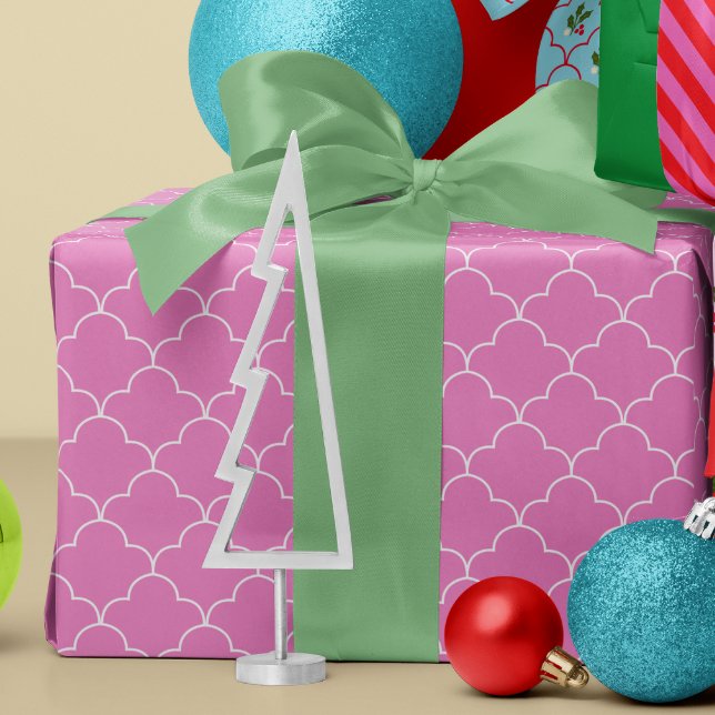 White and Candy Pink Scallop Tile Pattern Wrapping Paper (Creator Uploaded)
