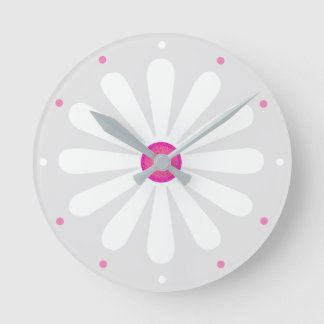 White and cerise pink daisy round clock