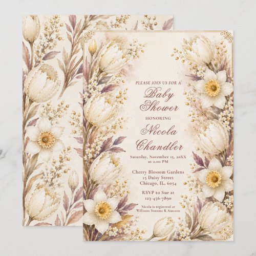 White and Champagne Baby Shower Invitation