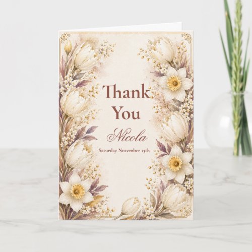 White and Champagne Birthday Thank You Card